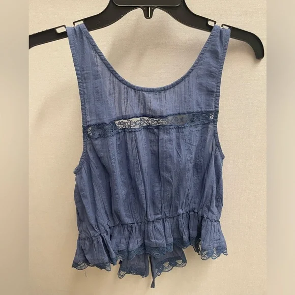 Free People Blue Ruffled Alana Tank Top - Picture 4 of 7